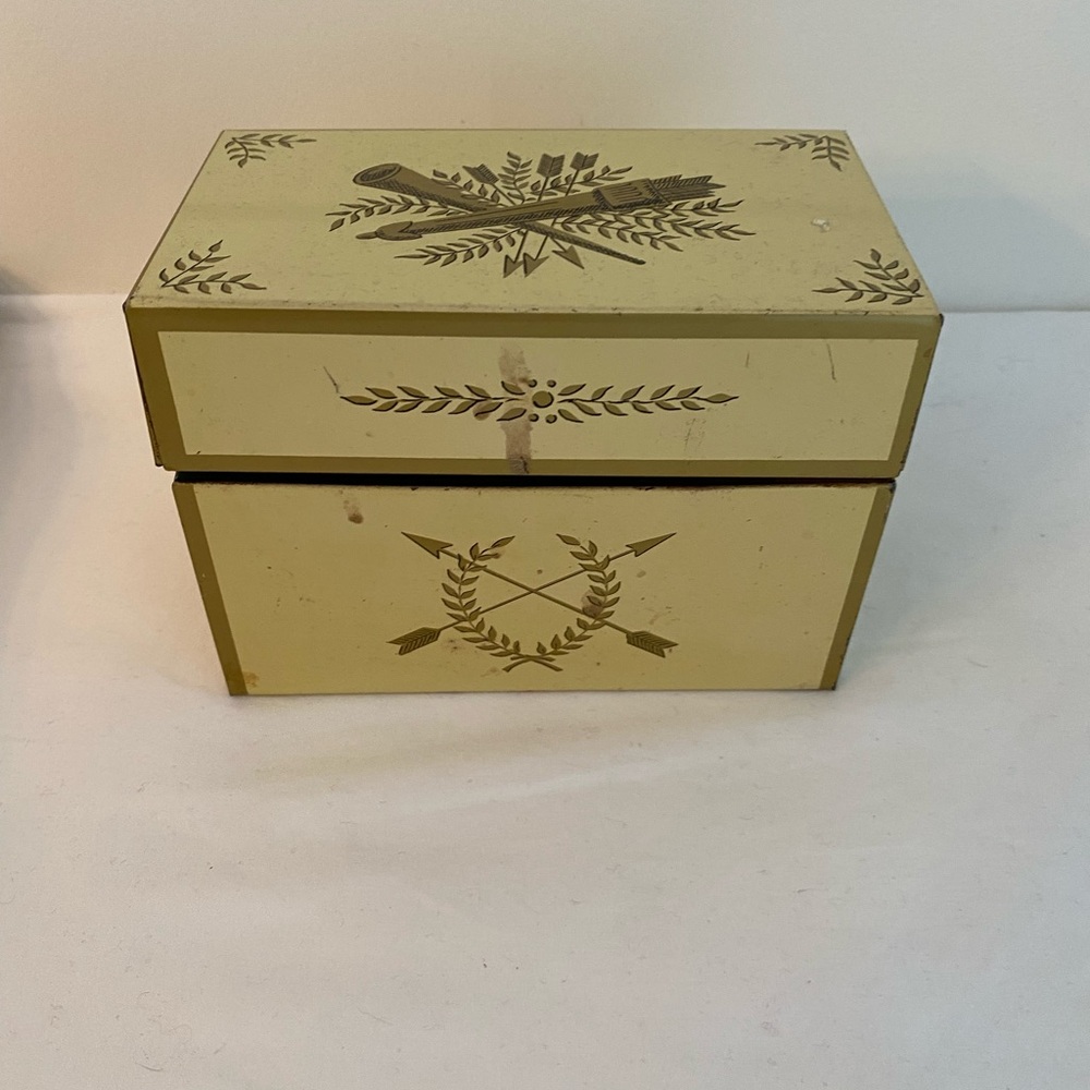 Metal Ohio Art Company Recipe Card Holder Box 1970s Rustic Farmhouse Vintage MCM